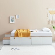 [퍼닉에스엠] 늘품 베이직 수납 침대 2colors (S/SS/Q)+매트, 수납 계단 선택