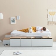 [퍼닉에스엠] 늘품 와이드 수납 침대 2colors (S/SS/Q)+매트, 수납 계단 선택