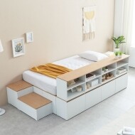 [퍼닉에스엠] 늘품 와이드 책장 수납 침대 2colors (S/SS/Q)+매트, 수납 계단 선택